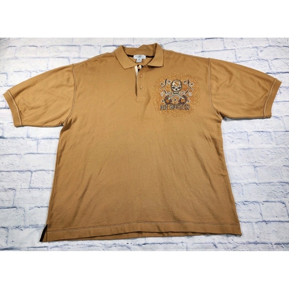 RB Royal Blue Jeans MENS SIZE 4XL Polo Shirt Skull Tan Die Hustl'n VINTAGE Y2K